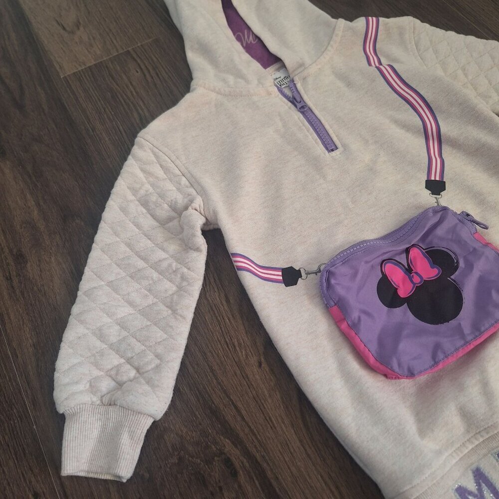 💙 Disney Girls Minnie Mouse Quarter Zip Hoodie Size 4T Warm Fall Cozy Cute Outf - Picture 3 of 8